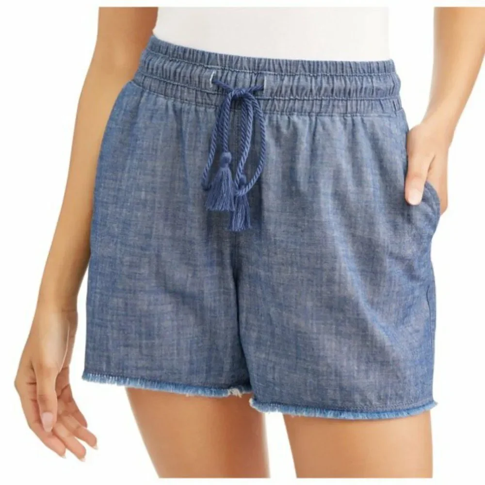 Time and Tru Chambray Jean Cutoff Fringe Shorts XL - Picture 2 of 13